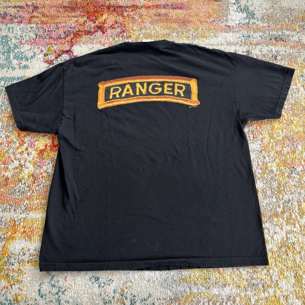 Vintage 1997 US Army Ranger T-Shirt Mens XXL Black 7.62 Design Tab Graphic Tee